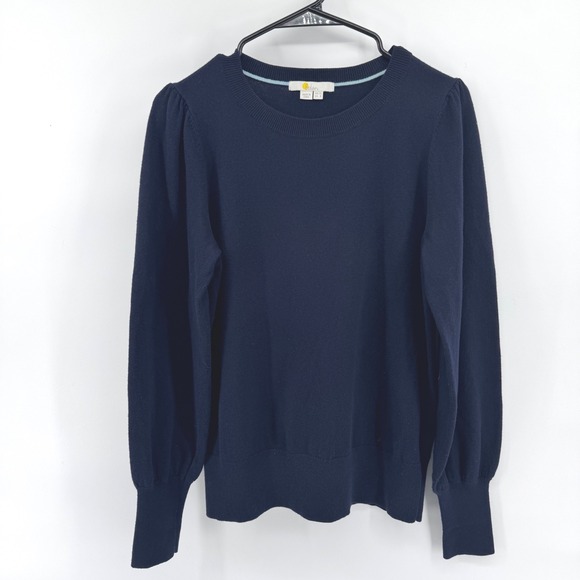 BODEN Navy Puff Sleeve Crewneck Sweater Women UK 12 US 8 Wool Cotton Blend - Picture 2 of 8